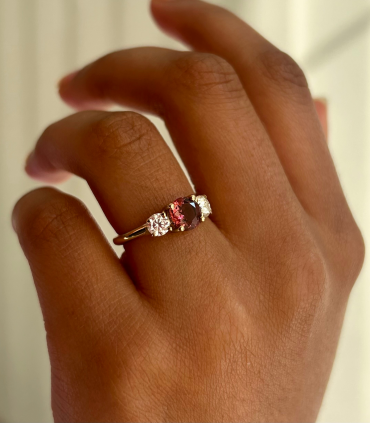Three Flower Ring aus 585 Gelbgold mit Pink Turmalin | Moreen