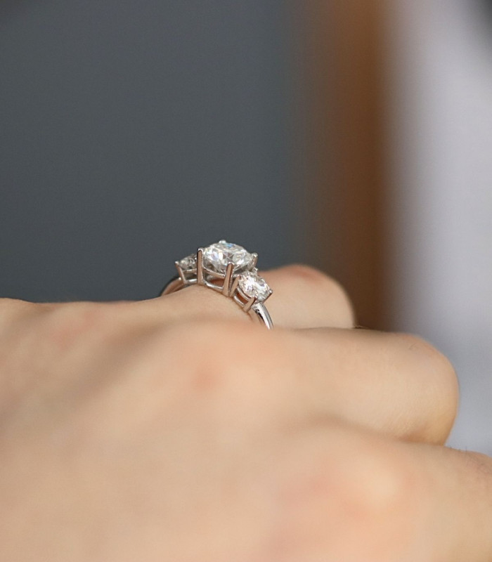 Three flower engagement ring (white gold)