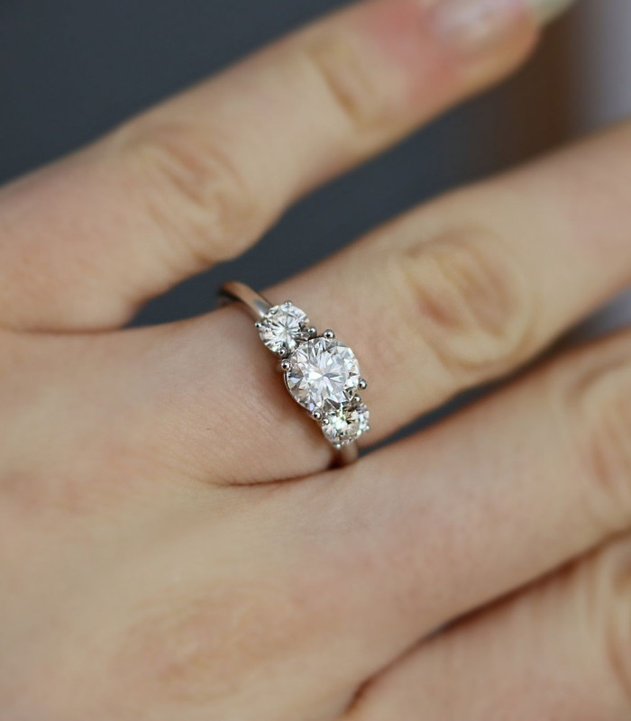 Three flower engagement ring (white gold)