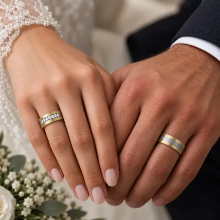 Avelina Trauringe Gelbgold Weißgold mit Diamanten | Moreen