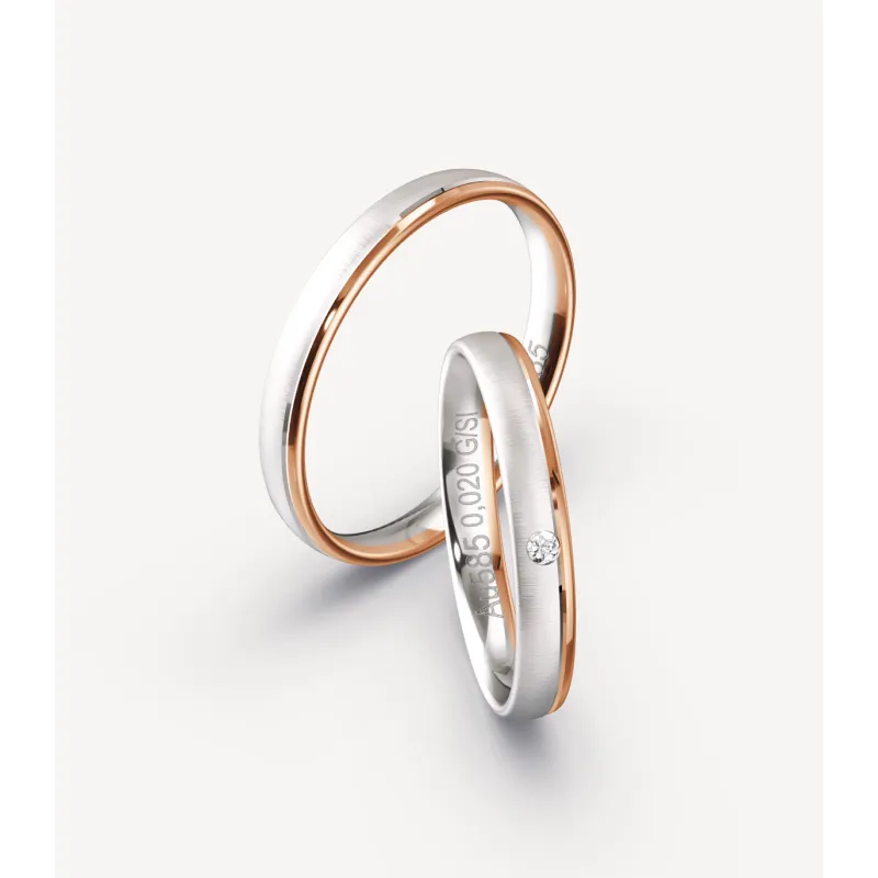Elowen Trauringe Rosé- & Weißgold mit Diamant | Moreen